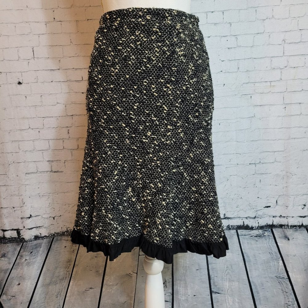 Women's Nanette Lepore Black & Tan Wool Flouncy Skirt Sz Small Stretchy Waist
